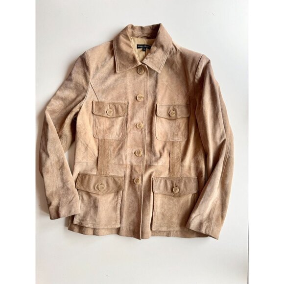 Vintage 00's ROLF SCHULTE Tan Suede Leather Safari Jacket, Size 44/XL - Picture 5 of 16